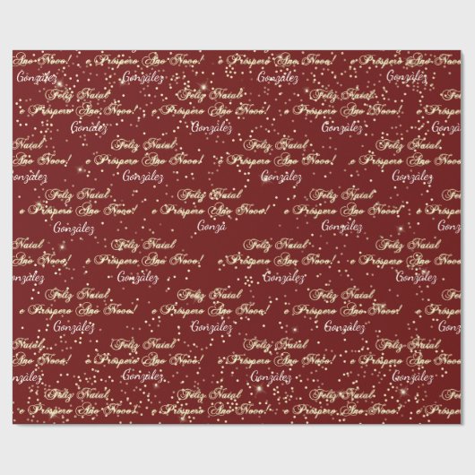 Feliz Natal e Prospero Ano Novo Name Burgundy Cadeaupapier (Vlak)
