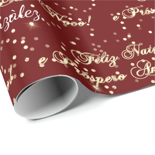 Feliz Natal e Prospero Ano Novo Name Burgundy Cadeaupapier (Rol Hoek)