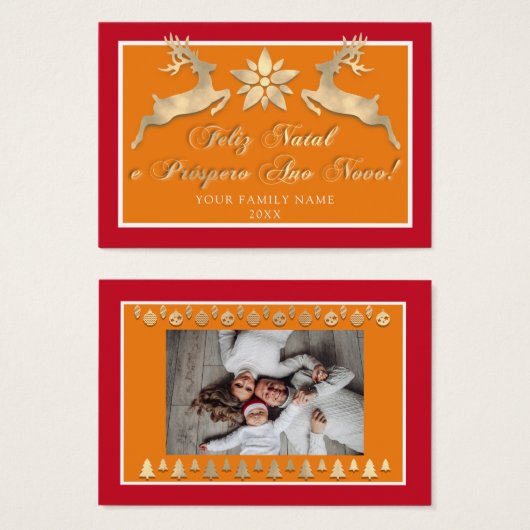 Feliz Natal e um Próspero Ano Novo Gold Red Visitekaartje (Voorkant /achterkant)