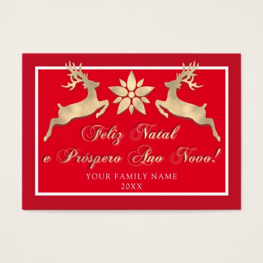 Feliz Natal e um Próspero Ano Novo Rustic Red Gold Visitekaartje (Voorkant)