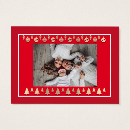 Feliz Natal e um Próspero Ano Novo Rustic Red Gold Visitekaartje (Achterkant)