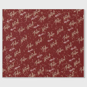 Feliz Natal Golden Script Custom Name Burgundy Red Cadeaupapier (Vlak)