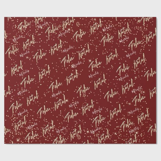 Feliz Natal Golden Script Custom Name Burgundy Red Cadeaupapier (Vlak)