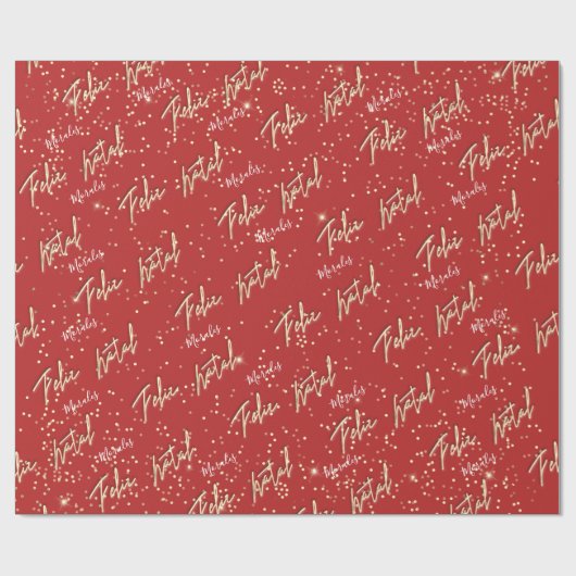 Feliz Natal Golden Script Custom Name Red Gift Cadeaupapier (Vlak)
