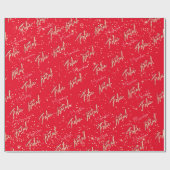 Feliz Natal Gouden Script Aangepaste naam Bright R Cadeaupapier (Vlak)