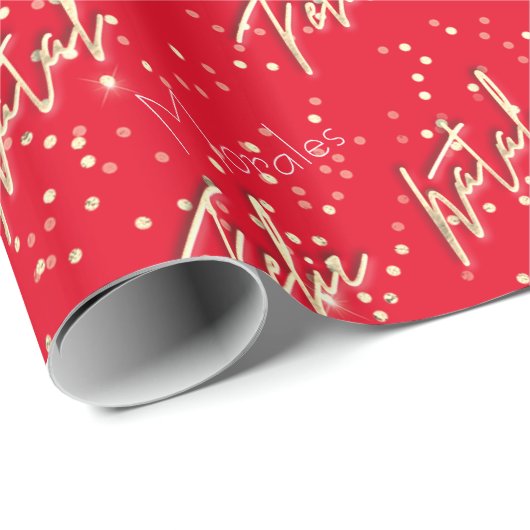Feliz Natal Gouden Script Aangepaste naam Bright R Cadeaupapier (Rol Hoek)