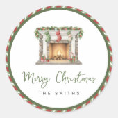 Feliz Natal - Lareira de Natal Aquarela Ronde Sticker (Voorkant)