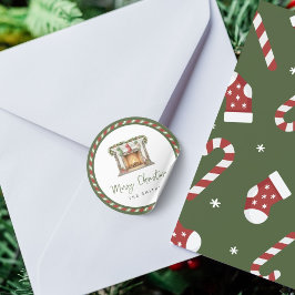 Feliz Natal - Lareira de Natal Aquarela Ronde Sticker