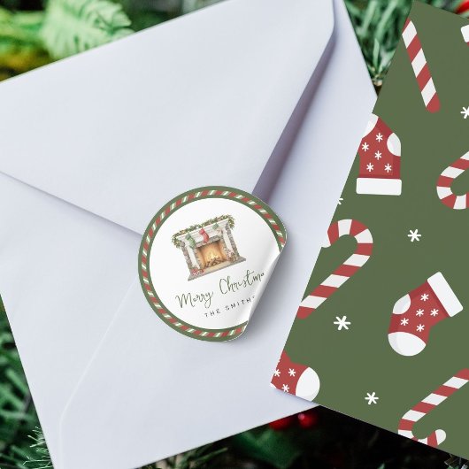 Feliz Natal - Lareira de Natal Aquarela Ronde Sticker