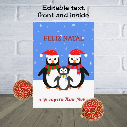 Feliz natal pinguins portugese kerst feestdagen kaart