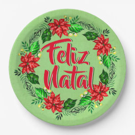 Feliz Natal Portugal Merry Kerstmis 9" Papieren Bordje