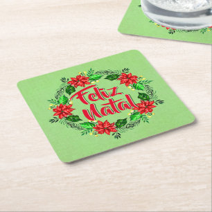 Feliz Natal Portugese kerst Kartonnen Onderzetters