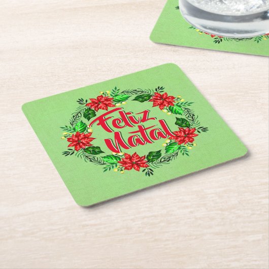 Feliz Natal Portugese kerst Kartonnen Onderzetters (Schuin)