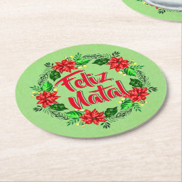 Feliz Natal Portugese kerst Ronde Kartonnen Onderzetter