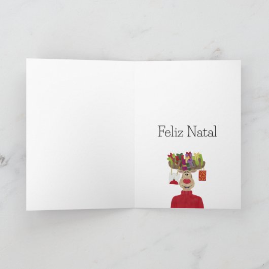 Feliz Natal, Portugese kerstcadeaus rendieren Feestdagen Kaart (Binnen)