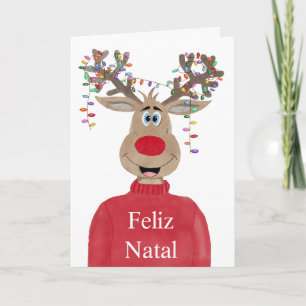 Feliz Natal, Portugese Kerstverlichting Rendieren Feestdagen Kaart