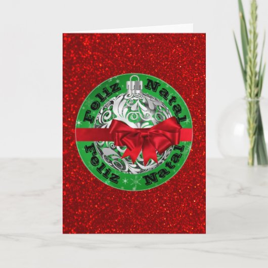 Feliz Natal rood groen zilver Feestdagen Kaart (Voorkant)