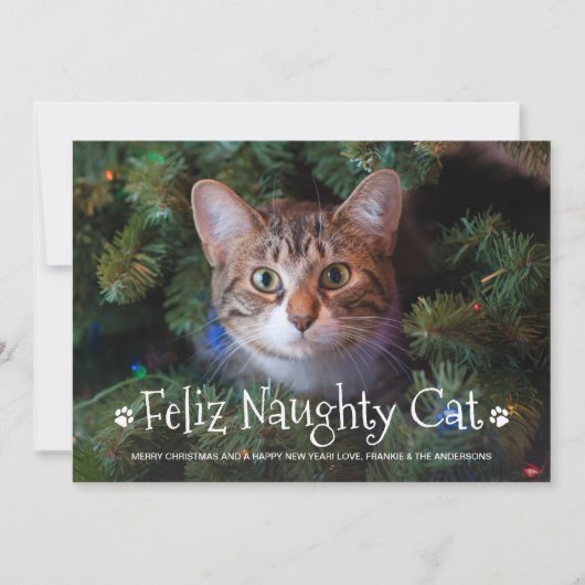 Feliz Naughty Cat Funny Persoonlijke foto Feestdagenkaart (Voorkant)