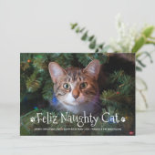 Feliz Naughty Cat Funny Persoonlijke foto Feestdagenkaart (Staand voorkant)