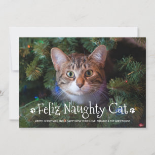 Feliz Naughty Cat Funny Persoonlijke foto Feestdagenkaart