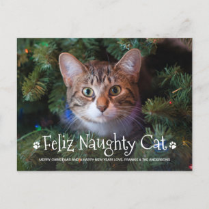 Feliz Naughty Cat Funny Persoonlijke foto Feestdagenkaart