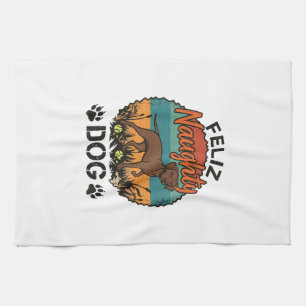Feliz Naughty Dog Bruine Retro Zon Pootafdrukken Theedoek