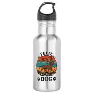 Feliz Naughty Dog Bruine Retro Zon Pootafdrukken Waterfles