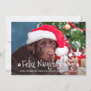 Feliz Naughty Dog Funny Persoonlijke foto van Pet Feestdagenkaart