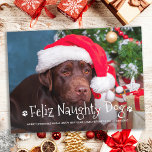 Feliz Naughty Dog Funny Persoonlijke foto van Pet Feestdagenkaart<br><div class="desc">Feliz Naughty Dog! Stuur leuke en leuke vakantiegroeten met deze super schattige gepersonaliseerde huisdier foto vakantie kaart. Vrolijke kerstwensen van de hond met leuke pootafdrukken in een leuk modern fotodesign. Voeg de foto of familiefoto van uw hond toe met de hond en personaliseer met familienaam, bericht en jaar. Deze huisdier...</div>