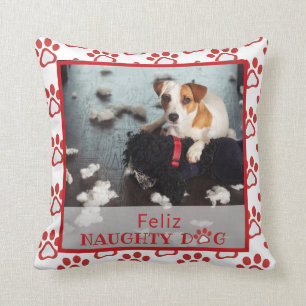 Feliz Naughty Dog Red Paw Print Pet Photo Pillow Kussen