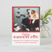 Feliz Naughty Dog Red Paw Prints Pet Photo Holiday Feestdagenkaart (Staand voorkant)