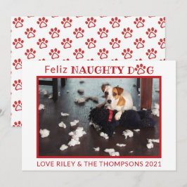 Feliz Naughty Dog Red Paws Horizontal Pet Photo Ho Feestdagenkaart