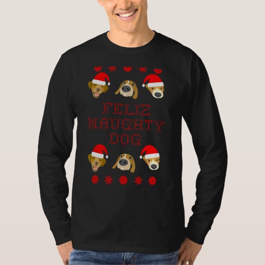 Feliz Naughty Dog Ugly KerstSweater Style T-shirt (Voorkant)