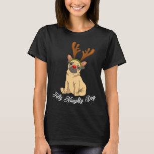 Feliz Naughty Doggy grappig Kerst Pug hond Reinde T-shirt