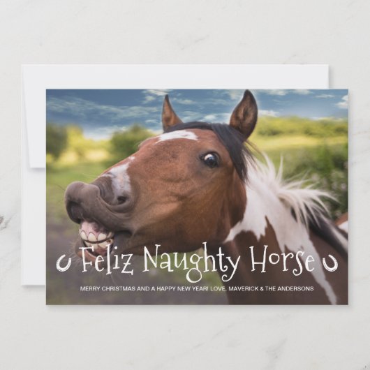 Feliz Naughty Horse Funny Persoonlijke foto Feestdagenkaart (Voorkant)