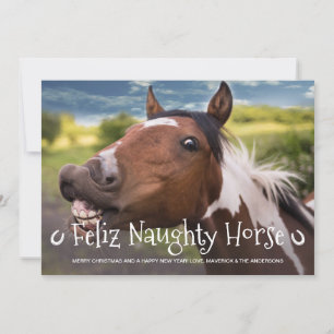 Feliz Naughty Horse Funny Persoonlijke foto Feestdagenkaart