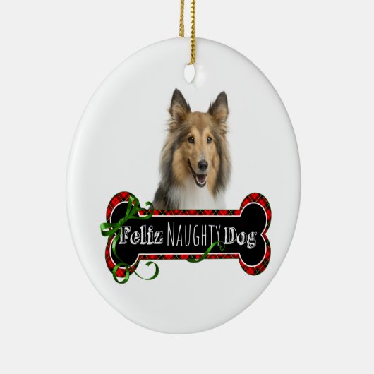 Feliz Naughty Sheltie Keramisch Ornament (Rechts)