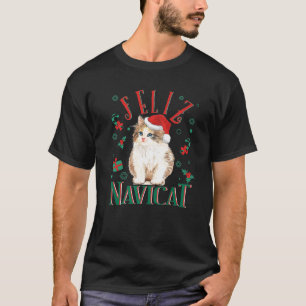 Feliz Navicat Pun Cute Kitten Fluffy Cat Santa Hat T-shirt