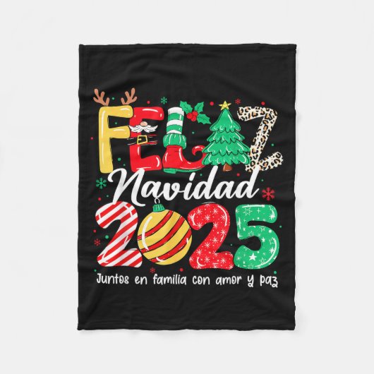 Feliz Navidad 2025 Spanish Christmas Mexican Famil Fleece Deken (Voorkant)