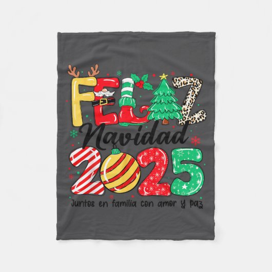 Feliz Navidad 2025 Spanish Christmas Mexican Famil Fleece Deken (Voorkant)