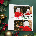 Feliz Navidad 3 Foto Schattige Spaans Kerstmis Feestdagenkaart<br><div class="desc">Feliz Navidad foto Kerst briefkaart met prachtig cursief script in rood en groen voor een familie die Spaans spreekt. Deze moderne familiefoto kaart is voorzien van een prachtig script en Espanol en jouw naam over 3 leuke foto's.</div>