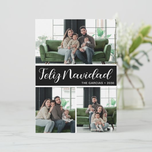 Feliz Navidad 4 Foto Flat Holiday Kaart (Staand voorkant)