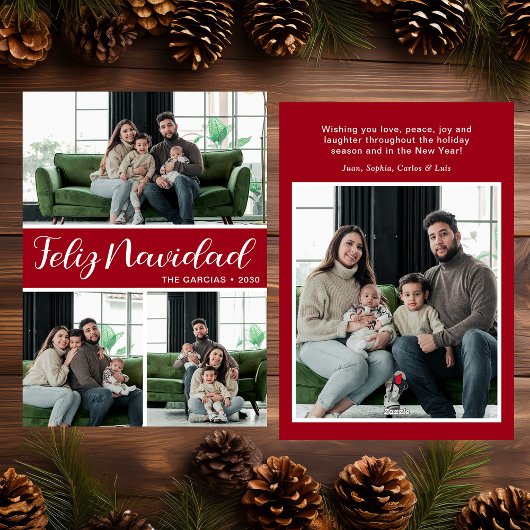 Feliz Navidad 4 Photo Flat Holiday Card Feestdagenkaart