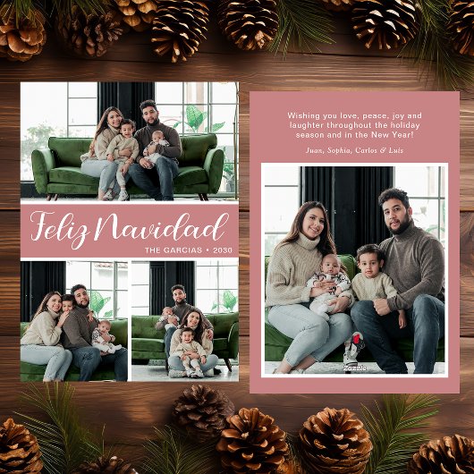 Feliz Navidad 4 Photo Flat Holiday Card Feestdagenkaart