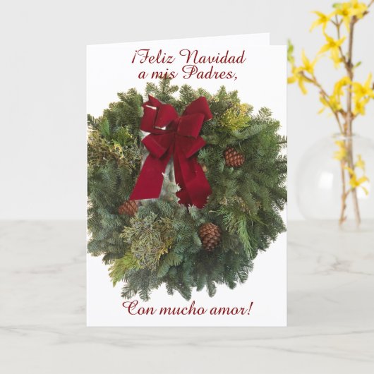 Feliz Navidad a mis Padres. Spaanse kerst Kaart (Gele Bloem)