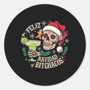 Feliz Navidad Achos Funny Skull Spaans Vrolijk Chr Ronde Sticker
