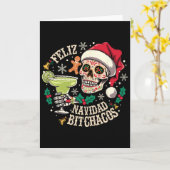 Feliz Navidad Achos Grappige Schedel Spaanse Kerst Kaart (Gele Bloem)