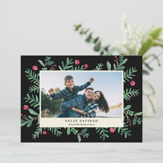 Feliz Navidad Acuarela | Tarjeta DE Navidad Feestdagenkaart (Staand voorkant)