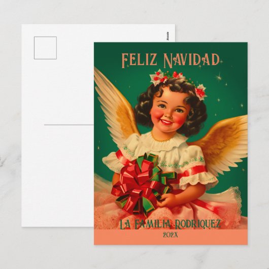 "Feliz Navidad" Angel Christmas Briefkaart (Voorkant / Achterkant)