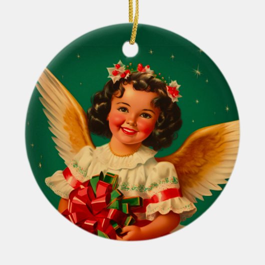 "Feliz Navidad" Angel Keramisch Ornament (Voorkant)